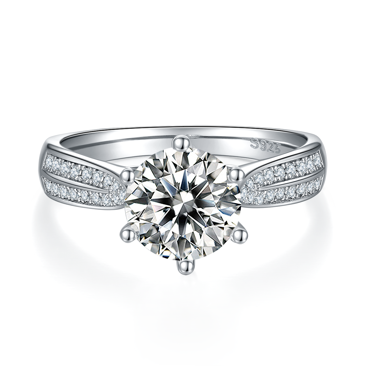 Starlight Queen S925 Silver Plated Platinum Moissanite Diamond Women's Ring 2.0 Carat D-Class